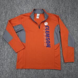 Clemson Tigers Shirt Mens Medium Orange Gray NCAA Football Quarter Zip Pullover